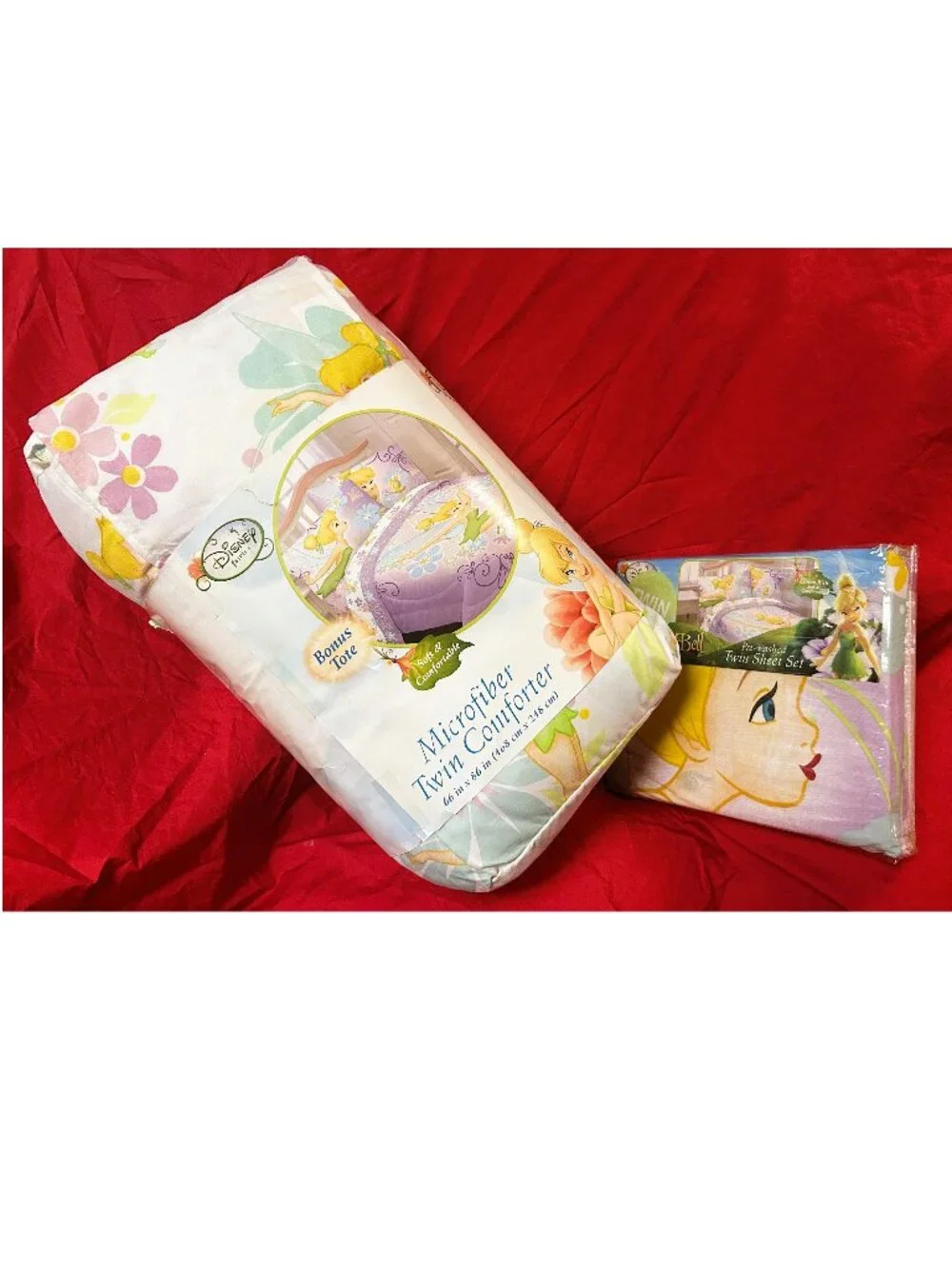 NEW~TWIN Comforter Sheet set~vtg DISNEY PRINCESS~FAIRIES TINKERBELL~cotton rich